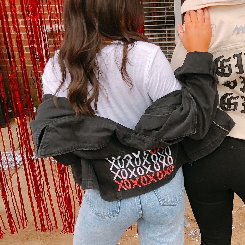 CUSTOM Black Jean Jacket with design on back